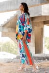 Pooja-Keyur_Blue Cotton Satin Print Paradise Floral Spread Balloon Sleeve Shirt With Pant _at_Aza_Fashions