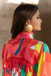 Shop_Pooja-Keyur_Multi Satin Bomber Print Splash High Abstract Button Dow Dress _Online_at_Aza_Fashions