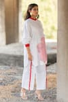 Pooja-Keyur_White Cotton Satin Embroidery Hibiscus High Neck Kurta With Pant  _Online_at_Aza_Fashions