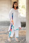 Shop_Pooja-Keyur_White Cotton Satin Print Paradise Round Placement Kurta With Pant  _Online_at_Aza_Fashions