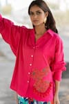 Shop_Pooja-Keyur_Pink Cotton Satin Print Eagle Collared Neck Placement Pattern Shirt  _Online_at_Aza_Fashions