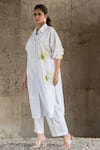 Buy_Pooja-Keyur_White Cotton Satin Artistic Abstraction Shirt Kurta And Pant Co-ord Set  _Online_at_Aza_Fashions