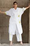 Buy_Pooja-Keyur_White Cotton Satin Artistic Abstraction Shirt Kurta And Pant Co-ord Set  