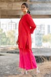 Pooja-Keyur_Red Cotton Satin Artistic Abstraction Kurta And Ombre Pant Co-ord Set  _Online_at_Aza_Fashions