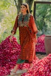 Pooja-Keyur_Multi Color Chiffon Print Aari Round Neck Mandala Gathered Kurta With Palazzo _at_Aza_Fashions