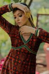 Buy_Pooja-Keyur_Brown Velvet Embroidered Aari V Neck Short Kurta And Pant Set  _Online_at_Aza_Fashions