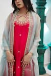 Gul By Aishwarya_Magenta Satin Silk Hand Embroidered Cutdana Pakistani Kurta Pant Set For Women_Online_at_Aza_Fashions
