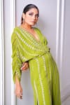 Buy_AMRTA by GUNEET KONDAL_Green Shell  100% Viscose Georgette Hand Embroidered And Hand-pleated Jumpsuit _Online_at_Aza_Fashions