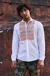 Dash And Dot_White 100% Organic Cotton Dori Work Embroidered Shirt _at_Aza_Fashions