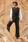 Dash and Dot_Black 63% Polyester Plain Sleeveless Tie-up Jacket Set  _Online_at_Aza_Fashions
