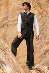Dash and Dot_Black 63% Polyester Plain Sleeveless Tie-up Jacket  _Online_at_Aza_Fashions