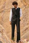 Buy_Dash and Dot_Black 63% Polyester Plain Sleeveless Tie-up Jacket  _Online_at_Aza_Fashions