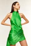 Shop_Deme By Gabriella_Green Satin Halter Neck Jeanette Trail Dress _Online_at_Aza_Fashions
