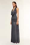 Buy_Deme By Gabriella_Grey Chiffon, Lycra Cowl , Halter Louise Gown _Online_at_Aza_Fashions