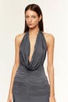 Shop_Deme By Gabriella_Grey Chiffon, Lycra Cowl , Halter Louise Gown _at_Aza_Fashions