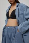 Shop_Deme by Gabriella_Blue Denim Jacket Lapel Collar And Bustier Sweetheart Neck & Pant Set _at_Aza_Fashions