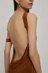 Shop_Deme By Gabriella_Brown Malai Lycra One Shoulder Backless Dress _at_Aza_Fashions