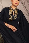 House Of Fett Black Luxury Knitted Twill Floral Keyhole Gown Online at Aza Fashions House Of Fett_Black Luxury Knitted Twill Floral Keyhole Gown _Online_at_Aza_Fashions