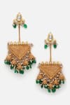 Dugran By Dugristyle_Green Pearls, Stones Kundan Embellished Triangular Drop Earrings _Online_at_Aza_Fashions