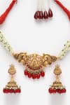 Buy_Dugran By Dugristyle_Multi Color Pearls, Stones Carved Temple Choker Set _Online_at_Aza_Fashions