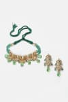 Dugran By Dugristyle_Green Kundan Bead Drop Choker Set _Online_at_Aza_Fashions