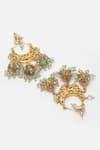 Dugran By Dugristyle_Green Metallic Thread, Crystals Meenakari Work Choker Set _at_Aza_Fashions