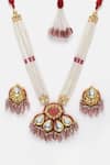 Buy_Dugran By Dugristyle_Pink Pearls, Stones, Gota Patti Tear Drop Shaped Pendant Necklace Set _Online_at_Aza_Fashions