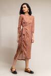 Buy_Doodlage_Orange Modal Felicia Floral Print Slit Dress_Online_at_Aza_Fashions