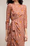 Shop_Doodlage_Orange Modal Felicia Floral Print Slit Dress_Online_at_Aza_Fashions
