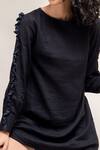 Doodlage_Black Upcycled Cotton Slub Carrie Frill Detailed Dress_at_Aza_Fashions