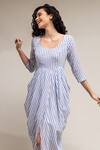 Buy_Doodlage_White Striped Diane Upcycled Cotton Dress_Online_at_Aza_Fashions