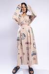 Buy_Doodlage_Beige Cotton Lea Abstract Print Maxi Skirt_Online_at_Aza_Fashions