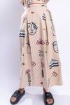 Doodlage_Beige Cotton Lea Abstract Print Maxi Skirt_at_Aza_Fashions