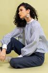 Doodlage_White Upcycled Cotton Pearl Striped Pattern Top_at_Aza_Fashions