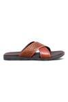 Dmodot_Brown Leather Pelle Tesso Slip On Flats_Online_at_Aza_Fashions