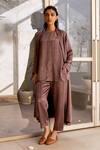 Shop_Dot_Wine Maheshwari, Silk, Cotton Round Neck, Open Striped Jacket With Kurta Set _Online_at_Aza_Fashions
