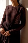 Shop_Dot_Wine Chanderi Embroidery Round Neck Hand Ghoomar Anarkali _Online_at_Aza_Fashions