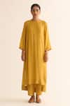 Dot_Yellow Cotton, Silk, Organza Embroidery, Tassels Avani Back Gathered Kurta Set _Online_at_Aza_Fashions