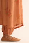 Shop_Dot_Orange Hemp, Silk Embroidery Round Neck Evani Printed A-line Kurta And Pant Set _Online_at_Aza_Fashions