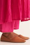 Dot_Pink Cotton Hand Embroidered Resham And Pitta Work Mrinal Pleated Kurta & Pant Set_at_Aza_Fashions