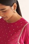 Shop_Dot_Pink Cotton Embroidery Round Neck Hand Kurta And Pant Set _Online_at_Aza_Fashions