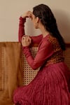 Shop_Dot_Pink Chanderi Embroidery Round Neck Hand Ghoomar Anarkali _Online_at_Aza_Fashions