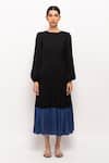 Neora By Nehal Chopra_Black Bemberg Modal Silk Round Solid Gathered Dress _Online_at_Aza_Fashions