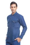 Buy_Rohit Gandhi + Rahul Khanna_Blue Linen Double Flap Pocket Shirt _Online_at_Aza_Fashions