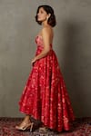 RI.Ritu Kumar_Red Viscose Printed Aari Sweetheart Kylie Floral Embroidered And Flared Dress _Online_at_Aza_Fashions