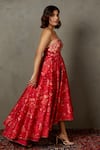 Buy_RI.Ritu Kumar_Red Viscose Printed Aari Sweetheart Kylie Floral Embroidered And Flared Dress _Online_at_Aza_Fashions