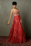 RI.Ritu Kumar_Red Viscose Printed Aari Sweetheart Magnolia Floral Embroidered Bandeau Dress _Online_at_Aza_Fashions