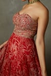 Shop_RI.Ritu Kumar_Red Viscose Printed Aari Sweetheart Magnolia Floral Embroidered Bandeau Dress _Online_at_Aza_Fashions