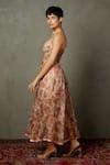 RI.Ritu Kumar_Pink Viscose Printed Aari Sweetheart Magnolia Flared Embroidered Bandeau Dress _Online_at_Aza_Fashions