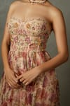 Shop_RI.Ritu Kumar_Pink Viscose Printed Aari Sweetheart Magnolia Flared Embroidered Bandeau Dress _Online_at_Aza_Fashions